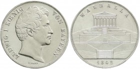 Altdeutsche Münzen und Medaillen, Bayern, Ludwig I., 1825-1848
Geschichtsdoppeltaler 1842, Walhalla. Randschrift a. vorzüglich, Kratzer
