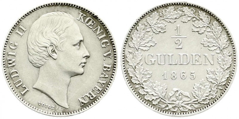 Altdeutsche Münzen und Medaillen, Bayern, Ludwig II., 1864-1886
1/2 Gulden 1865....