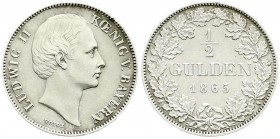 Altdeutsche Münzen und Medaillen, Bayern, Ludwig II., 1864-1886
1/2 Gulden 1865. vorzüglich, berieben