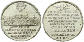 Altdeutsche Münzen und Medaillen, Brandenburg-Bayreuth, Alexander, 1769-1791
1/6 Taler 1786, auf die 100-Jahrfeier der Erbauung von Neu-Erlangen. Auf ...