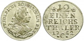 Altdeutsche Münzen und Medaillen, Brandenburg-Preußen, Friedrich II., 1740-1786
1/12 Taler 1752 C, Kleve. vorzüglich