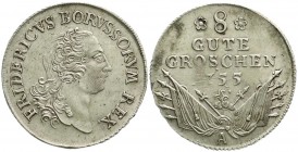 Altdeutsche Münzen und Medaillen, Brandenburg-Preußen, Friedrich II., 1740-1786
8 Gute Groschen 1755 A, Berlin. vorzüglich, min. justiert