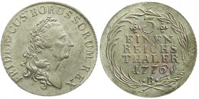Altdeutsche Münzen und Medaillen, Brandenburg-Preußen, Friedrich II., 1740-1786
1/3 Taler 1776 B, Breslau. vorzüglich, justiert