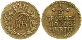 Altdeutsche Münzen und Medaillen, Brandenburg-Preußen, Friedrich Wilhelm II., 1786-1797
1/2 Groschen 1796 B, Breslau. fast vorzüglich