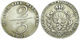 Altdeutsche Münzen und Medaillen, Brandenburg-Preußen, Friedrich Wilhelm III., 1797-1840
2/3 Taler 1801. fast sehr schön