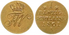 Altdeutsche Münzen und Medaillen, Brandenburg-Preußen, Friedrich Wilhelm III., 1797-1840
1 Danzig Schilling 1801 A. vorzüglich