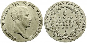 Altdeutsche Münzen und Medaillen, Brandenburg-Preußen, Friedrich Wilhelm III., 1797-1840
1/6 Taler 1816 A, Berlin. vorzüglich