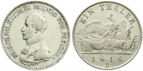 Altdeutsche Münzen und Medaillen, Brandenburg-Preußen, Friedrich Wilhelm III., 1797-1840
Taler 1818 D, Düsseldorf. sehr schön/vorzüglich, etwas berieb...