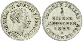 Altdeutsche Münzen und Medaillen, Brandenburg-Preußen, Friedrich Wilhelm III., 1797-1840
1/2 Silbergroschen 1822 A. vorzüglich/Stempelglanz
