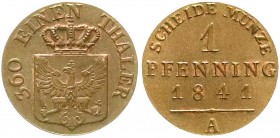 Altdeutsche Münzen und Medaillen, Brandenburg-Preußen, Friedrich Wilhelm IV., 1840-1861
Pfennig 1841 A, Berlin. vorzüglich/Stempelglanz