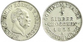Altdeutsche Münzen und Medaillen, Brandenburg-Preußen, Friedrich Wilhelm IV., 1840-1861
1/2 Silbergroschen 1855 A, Berlin. fast Stempelglanz