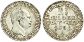 Altdeutsche Münzen und Medaillen, Brandenburg-Preußen, Friedrich Wilhelm IV., 1840-1861
2 1/2 Silbergroschen 1855 A, Berlin. vorzüglich/Stempelglanz, ...
