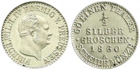 Altdeutsche Münzen und Medaillen, Brandenburg-Preußen, Friedrich Wilhelm IV., 1840-1861
1/2 Silbergroschen 1860 A, Berlin. fast Stempelglanz