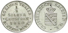 Altdeutsche Münzen und Medaillen, Sachsen-Weimar-Eisenach, Carl Friedrich, 1828-1853
1/2 Silbergroschen 1840 A. fast Stempelglanz, winz. Schrötlingsfe...