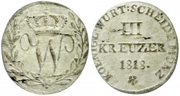 Altdeutsche Münzen und Medaillen, Württemberg, Wilhelm I., 1816-1864
3 Kreuzer 1818. Var. mit KOENIGL. sehr schön/vorzüglich, Schrötlingsfehler