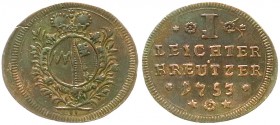 Altdeutsche Münzen und Medaillen, Würzburg-Bistum, Karl Philipp von Greiffenklau-Vollraths, 1749-1754
Kupfer Leichter Kreuzer 1753. 7,07 g. gutes vorz...