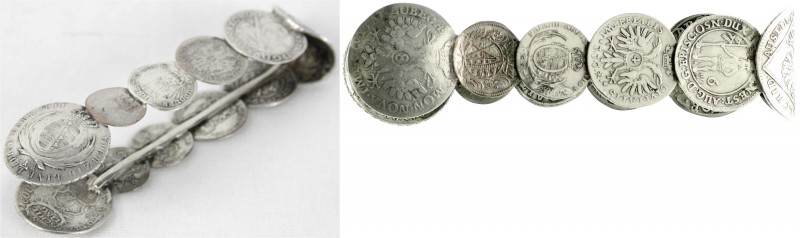 Münzgefässe und Münzschmuck
Zuckerzange aus 11 deutschen Silbermünzen des 16. bi...