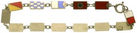 Medaillen, Drittes Reich
Sympathisanten-Armband, versilbert mit 13 emaillierten Fähnchen, davon eins mit Hakenkreuz. Länge 18 cm. Dazu Fotos diverser ...