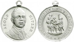 Medaillen, Drittes Reich
Tragbare Aluminium-Medaille o.J. Brustbild Hitlers/3 schwörende mittelalterlich gekleidete Männer/umher WIR WOLLEN SEIN EIN E...