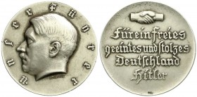Medaillen, Drittes Reich
Silbermedaille o.J.(1933) von Emil Hub. A.d. Machtergreifung. Kopf Hitler l./Handschag über 4 Zeilen, Punze 900. 37 mm; 24,37...
