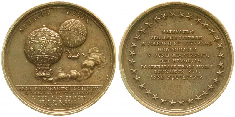 Medaillen, Luftfahrt und Raumfahrt
Frankreich: Bronzemedaille 1783/1784 a.d. Geb...
