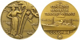 Medaillen, Schifffahrt, Frankreich
Bronzemedaille o.J.(vor 1974) von Marcel Renard. Frau mit Früchteteller neben Palme vor Karte des Arabischen Meeres...