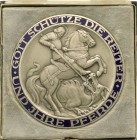 Medaillen, Tiermotive, Pferdezucht
Eins., emaill., versilberte Medaille o.J. St. Georg, "Gott schütze die Reiter und Jhre Pferde". 102 mm; im Original...