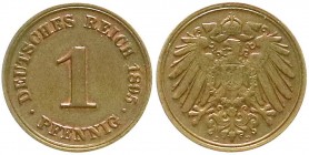 Reichskleinmünzen, 1 Pfennig großer Adler, Kupfer 1890-1916
1895 D. vorzüglich/Stempelglanz