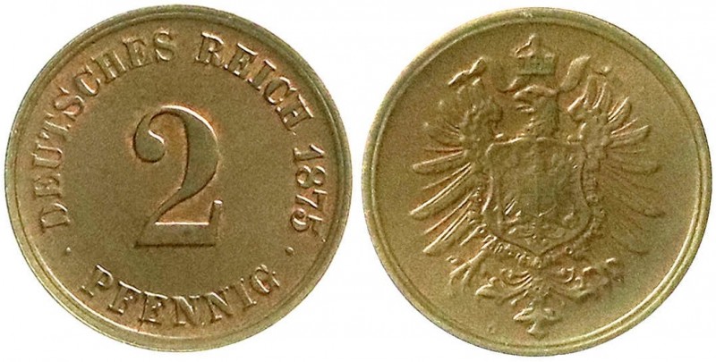 Reichskleinmünzen, 2 Pfennig kleiner Adler, Kupfer 1873-1877
1875 G. fast Stempe...