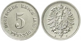 Reichskleinmünzen, 5 Pfennig kleiner Adler, Kupfer/Nickel 1874-1889
1889 D. Stempelglanz