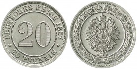 Reichskleinmünzen, 20 Pfennig kleiner Adler, Nickel 1887-1888
1887 A. Stempelglanz, Prachtexemplar