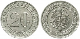 Reichskleinmünzen, 20 Pfennig kleiner Adler, Nickel 1887-1888
1887 D. fast Stempelglanz