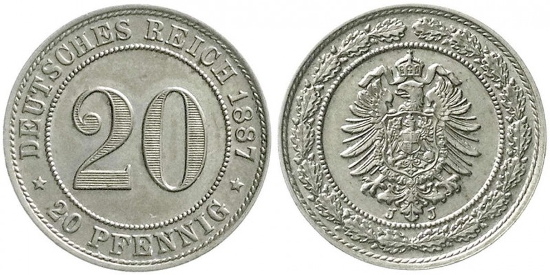 Reichskleinmünzen, 20 Pfennig kleiner Adler, Nickel 1887-1888
1887 J. vorzüglich...