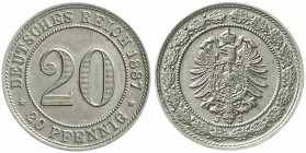 Reichskleinmünzen, 20 Pfennig kleiner Adler, Nickel 1887-1888
1887 J. vorzüglich/Stempelglanz