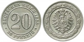 Reichskleinmünzen, 20 Pfennig kleiner Adler, Nickel 1887-1888
1888 D. fast Stempelglanz
