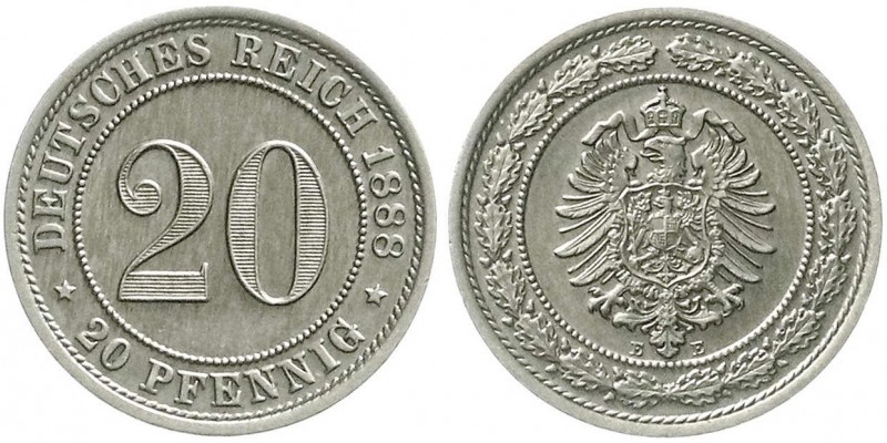 Reichskleinmünzen, 20 Pfennig kleiner Adler, Nickel 1887-1888
1888 E. vorzüglich...