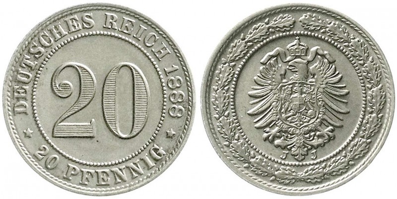 Reichskleinmünzen, 20 Pfennig kleiner Adler, Nickel 1887-1888
1888 J. fast Stemp...