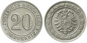 Reichskleinmünzen, 20 Pfennig kleiner Adler, Nickel 1887-1888
1888 J. fast Stempelglanz