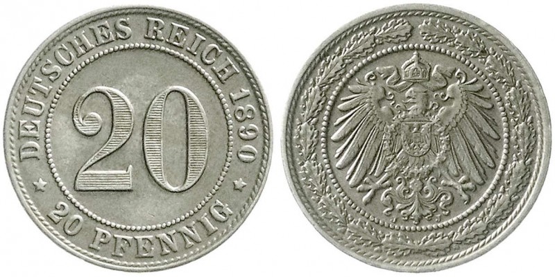 Reichskleinmünzen, 20 Pfennig großer Adler, Nickel 1890-1892
1890 J. vorzüglich...