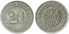 Reichskleinmünzen, 20 Pfennig großer Adler, Nickel 1890-1892
1890 J. vorzüglich