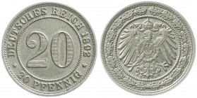 Reichskleinmünzen, 20 Pfennig großer Adler, Nickel 1890-1892
1892 E. vorzüglich/Stempelglanz
