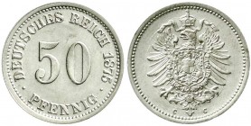 Reichskleinmünzen, 50 Pfennig kleiner Adler, Silber 1875-1877
1875 C. vorzüglich/Stempelglanz, kl. Kratzer