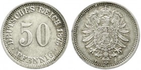 Reichskleinmünzen, 50 Pfennig kleiner Adler, Silber 1875-1877
1875 F. vorzüglich/Stempelglanz, schöne Patina