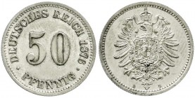 Reichskleinmünzen, 50 Pfennig kleiner Adler, Silber 1875-1877
1876 B. prägefrisch, schöne Tönung