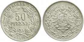 Reichskleinmünzen, 50 Pfennig kl. Adler Eichenzweige Silber 1877-1878
1877 F. fast Stempelglanz