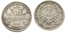 Reichskleinmünzen, 50 Pfennig kl. Adler Eichenzweige Silber 1877-1878
1878 E. sehr schön, selten