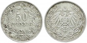 Reichskleinmünzen, 50 Pfennig gr. Adler Eichenzweige Silb. 1896-1903
1896 A. vorzüglich/Stempelglanz