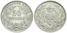 Reichskleinmünzen, 50 Pfennig gr. Adler Eichenzweige Silb. 1896-1903
1896 A. gutes vorzüglich, winz. Randfehler