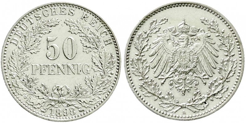Reichskleinmünzen, 50 Pfennig gr. Adler Eichenzweige Silb. 1896-1903
1898 A. gut...