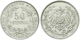 Reichskleinmünzen, 50 Pfennig gr. Adler Eichenzweige Silb. 1896-1903
1898 A. gutes vorzüglich aus Erstabschag, etwas berieben